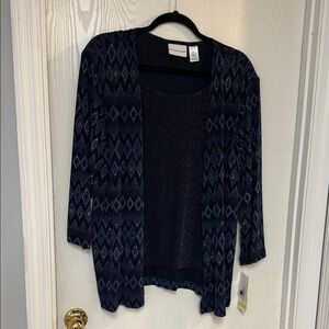 Alfred Dunner Navy and Black Geometric Cardigan